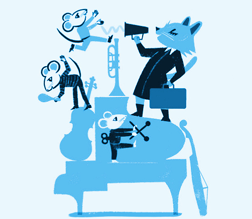 Illustration d'animaux jouant avec des instruments de musique.